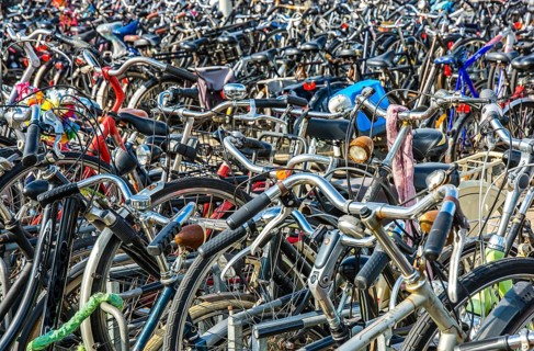Numerous Bicycles In A Bicycle Parking Area In Amsterdam In The Netherlands