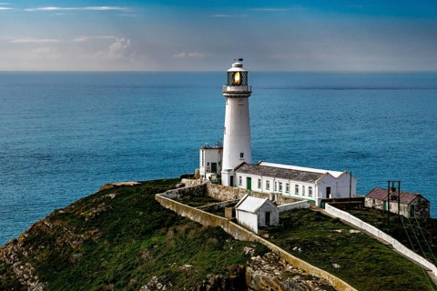 South Stack Island With South Stack Lighthouse And View To The Irish Sea In North Wales, United