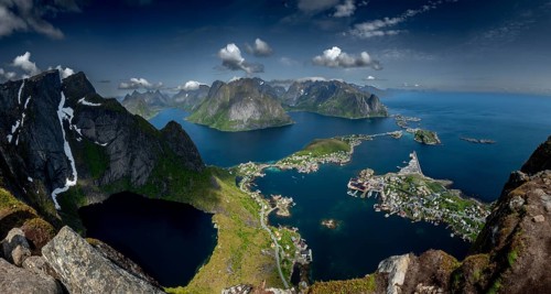 Spectacular Viewing Point Reinebringen Over Coastal Landscape At Reine And Hamnoy On Lofoten