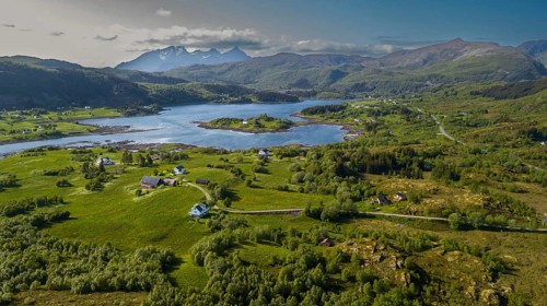 Aerial View Of Coastal Landscape Near Leknes And Mortsunt On Lofoten Islands In Norway