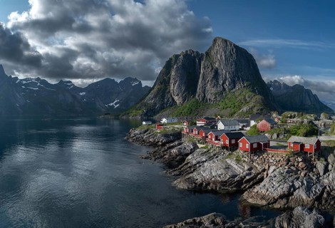 Picturesque Coastal Village Hamnoy With Red Rorbuer Huts On Lofoten Islands In Norway