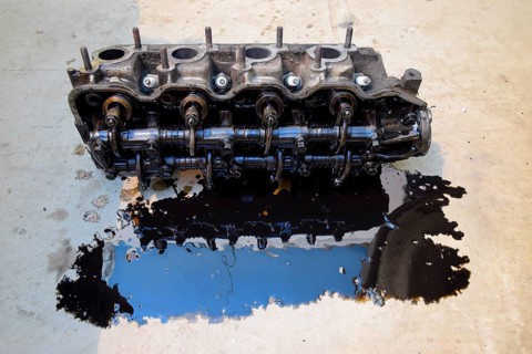 The head of the block of cylinders removed from the engine for repair. Atyrau, Kazakhstan