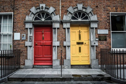 Colorful Doors Of An Ancient Building in Kilkenny in Ireland