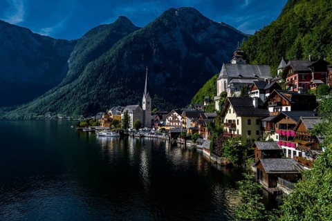 Picturesque Lakeside Town Hallstatt At Lake Hallstaetter See In Austria