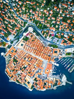 Aerial view down to historical Dubrovnik city in Croatia