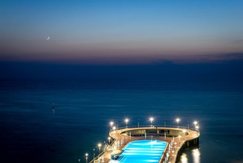 Black sea. Shekvetili. Georgia. Paragrapgh five star hotel pool view with calming sea side horizon
