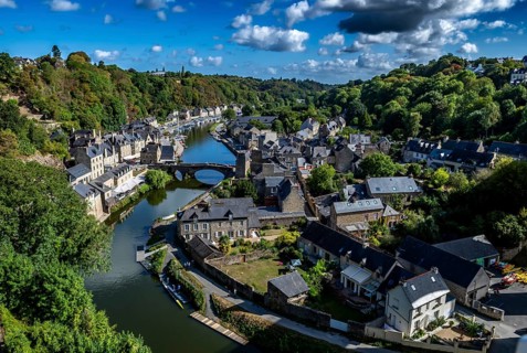 Breton Village Dinan With Half-Timbered Houses And River La Rance In Department Ille et Vilaine In