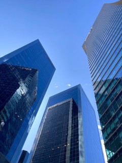 Impressive architecture and reflections in the glass facades of the skyline in the centre of Buenos