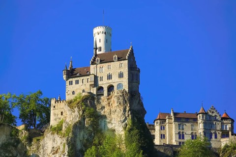 Lichtenstein Castle, fairytale castle of Württemberg, romantic fairytale castle on the eaves of the