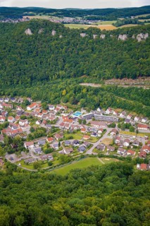 View of Honau, houses, streets, buildings, trees, outdoor swimming pool, Honau, municipality of