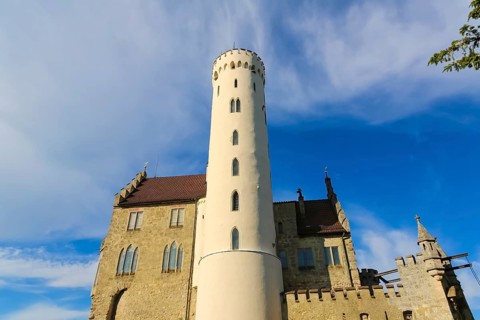 Lichtenstein Castle, fairytale castle of Württemberg, romantic fairytale castle on the eaves of the