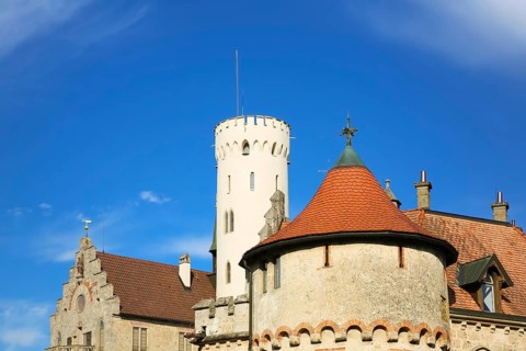 Lichtenstein Castle, Mathildenturm, fairytale castle of Württemberg, romantic fairytale castle on