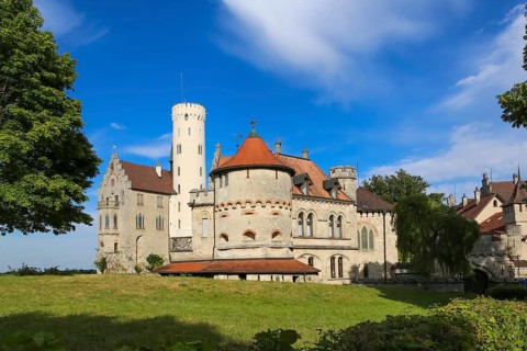 Lichtenstein Castle, Mathildenturm, fairytale castle of Württemberg, romantic fairytale castle on