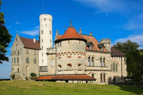 Lichtenstein Castle, Mathildenturm, fairytale castle of Württemberg, romantic fairytale castle on