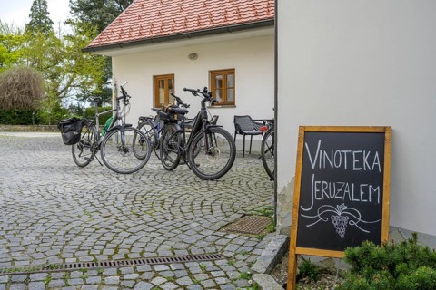 Bicycles in front of the wine shop, Jeruzalem, municipality of Ljutomer, Slovenia