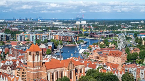 View of the old town and Motlawa River, Gdansk, Gdansk, Poland