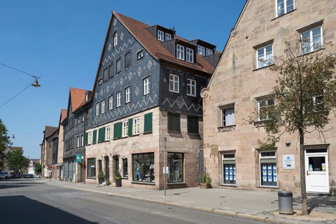 Historic buildings in the old town centre, façade clad in slate, Fürth, Middle Franconia,