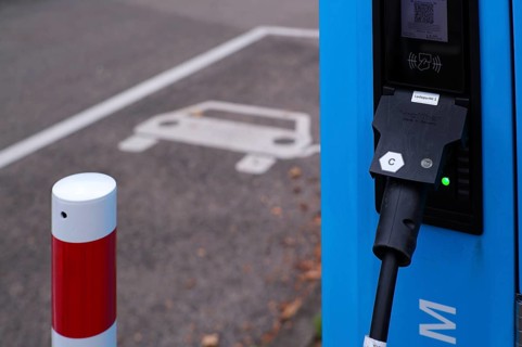 Car park with petrol pump, EnBW charging station for electric cars, electric filling station,