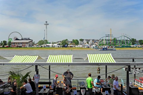 View of the Rheinkirmes, a funfair on the fairground on the Rhine, Oberkassel, Düsseldorf,