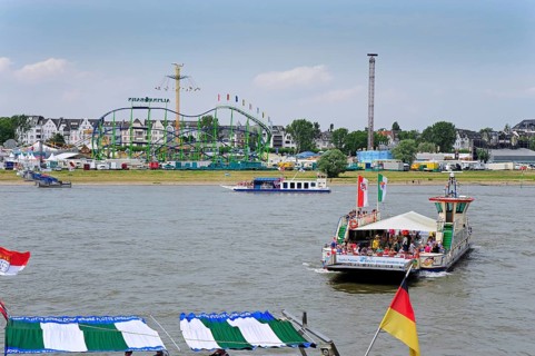 View of the Rheinkirmes, a funfair on the fairground on the Rhine, Oberkassel, Düsseldorf,