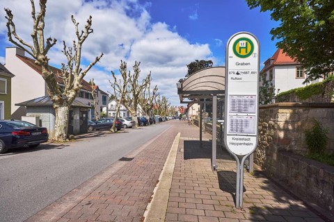 Bus stop Graben, bus shelter, public transport, public transport, street, multi-family houses,