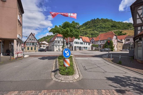 Schlossberg, streets, central island, half-timbered houses, general architecture, trees, hills,