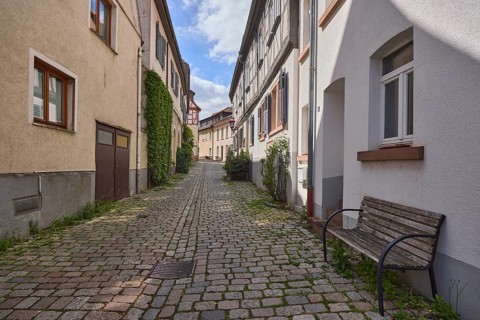 Old town, alley, cobblestone pavement, historic half-timbered houses, historic buildings, facades