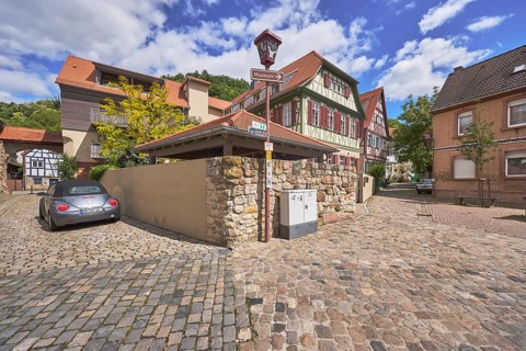 Old town, half-timbered houses, buildings, town gate Sickinger Tor, town fortifications,