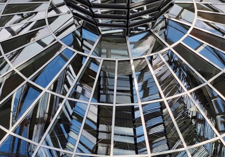 Reichstag dome, interior view from top to bottom of the glazed mirror cone, Reichstag building,