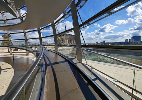 Interior view of the Reichstag dome with ramp leading upwards, Reichstag building, government