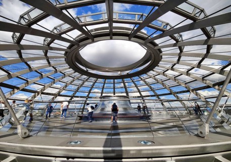Interior view of the Reichstag dome with visitor platform under the open dome, Reichstag building,
