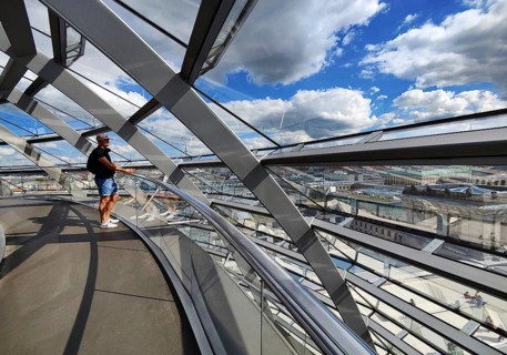 Interior view of the Reichstag dome with visitors on the ramp leading to the top, Reichstag