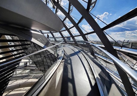 Interior view of the Reichstag dome with ramp leading upwards, Reichstag building, government