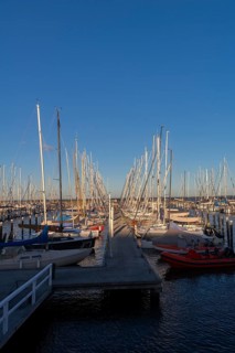 Olympic harbour Schilksee, Olympic Games 1972, sailing yachts at the jetty, ship masts in a row,