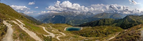 Mountain panorama from Cuolm da Vi on three thousand metre peaks of the Cristallina with Piz