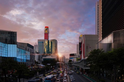 Thailand, Bangkok downtown business and financial district panoramic skyline