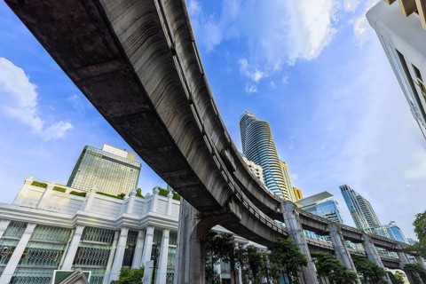 Thailand, Bangkok downtown business and financial district panoramic skyline