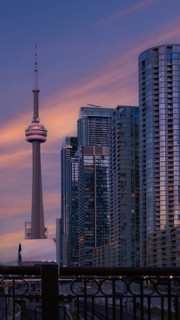 Scenic panorama of Toronto financial district skyline in the city downtown
