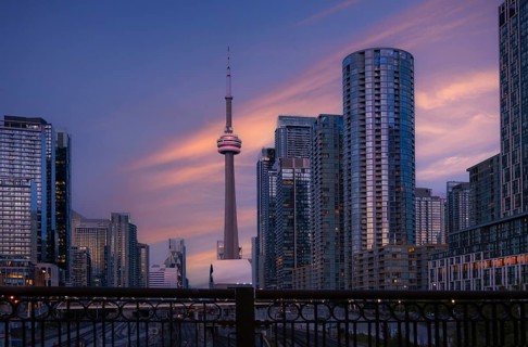 Scenic panorama of Toronto financial district skyline in the city downtown