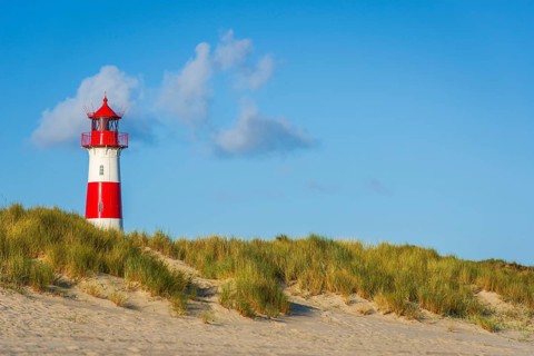 The Lister lighthouse at Ellenbogen, morning light, morning mood, dune, North Sea island, Sylt