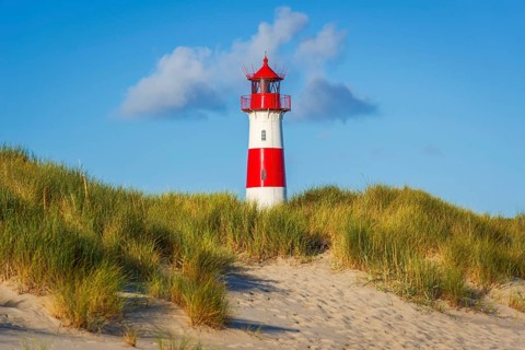 The Lister lighthouse at Ellenbogen, morning light, morning mood, dune, North Sea island, Sylt