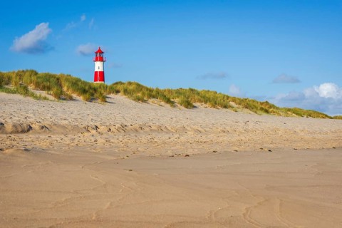 The Lister lighthouse at Ellenbogen, morning light, morning mood, dune, North Sea island, Sylt