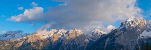 Panoramic view of the Sorapis mountain group in the evening light, Punta Sorapiss, Dolomites, South