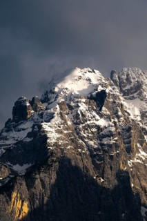 Atmospheric detailed view of the Sorapis mountain group in the evening light, Punta Sorapiss,