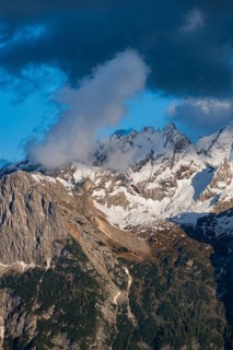 Atmospheric detailed view of the Sorapis mountain group in the evening light, Punta Sorapiss,