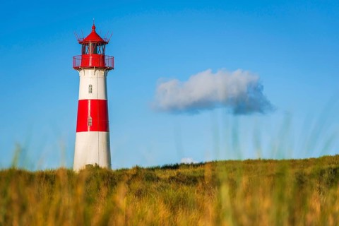 The Lister lighthouse at Ellenbogen, morning light, morning mood, dune, North Sea island, Sylt