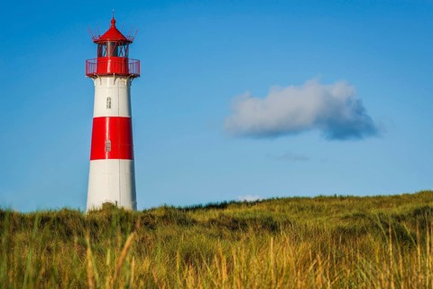 The Lister lighthouse at Ellenbogen, morning light, morning mood, dune, North Sea island, Sylt