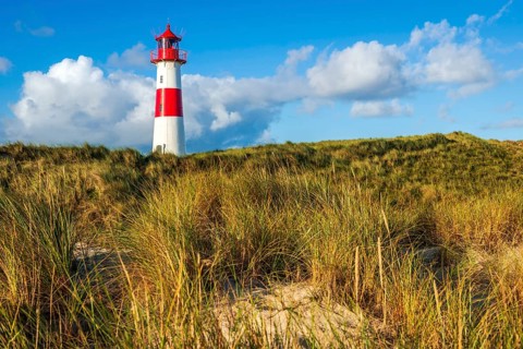 The Lister lighthouse at Ellenbogen, morning light, morning mood, dune, North Sea island, Sylt