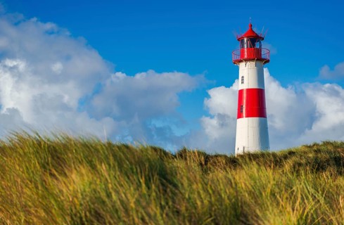 The Lister lighthouse at Ellenbogen, morning light, morning mood, dune, North Sea island, Sylt