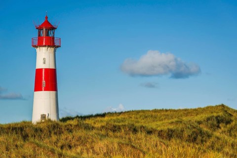 The Lister lighthouse at Ellenbogen, morning light, morning mood, dune, North Sea island, Sylt